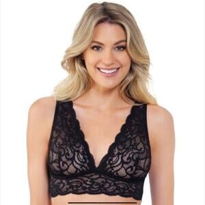Lily of France Sheer Black Floral Lace Plunge Bralette Size XL